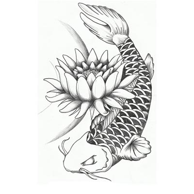 Lotus koi fish Design Water Transfer Temporary Tattoo(fake Tattoo) Stickers NO.11339